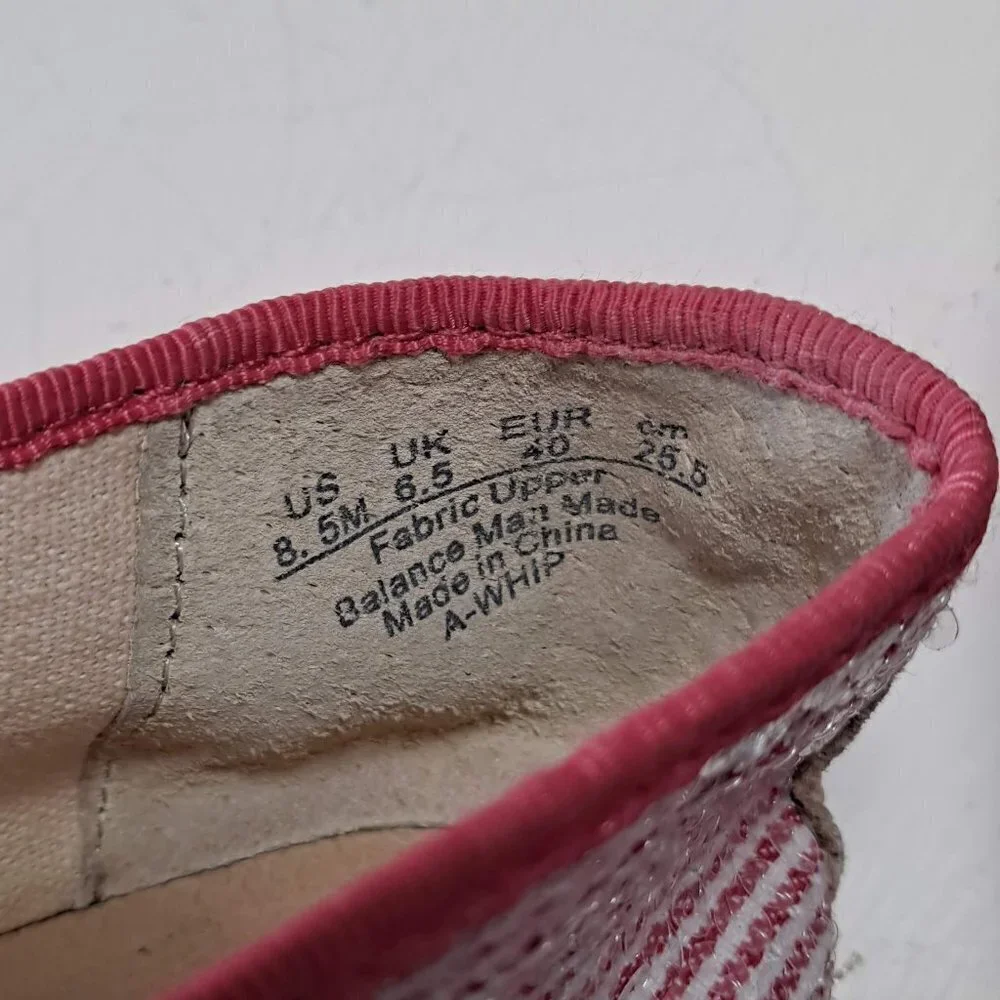 Franco Sarto Size 8.5 A-Whip Pink and White Striped Espadrilles Sequins Jute